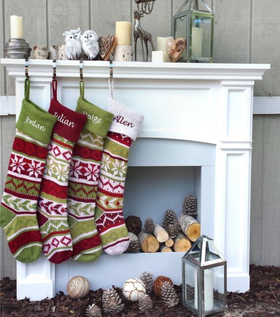 Personalized Knitted Christmas Stockings Red Green White - image 1