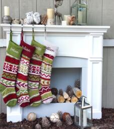 Personalized Knitted Christmas Stockings Red Green White - thumbnail 1