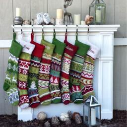 Personalized Knitted Christmas Stockings Red Green White - thumbnail 3