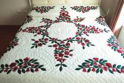 Flowers Star Handmade Quilt Bedspread, Hand Applique Red Floral Blanket, Amish Design Quilt, Handmade Bed Cover, Star Lover Gift