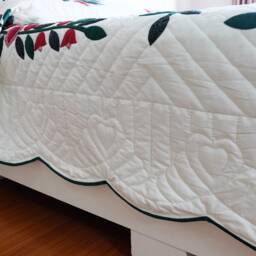 Flowers Star Handmade Quilt Bedspread, Hand Applique Red Floral Blanket, Amish Design Quilt, Handmade Bed Cover, Star Lover Gift - thumbnail 4