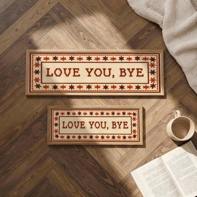 Love You Bye Wall Art Above Door Sign, Hallway Decor, Modern Typography Print, Unique Home Decor Gift, Cross Stitched, Poster - image 1