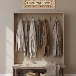Love You Bye Wall Art Above Door Sign, Hallway Decor, Modern Typography Print, Unique Home Decor Gift, Cross Stitched, Poster - thumbnail 2