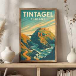 Tintagel Castle Travel Poster - Retro Cornish Coastal Art Print - thumbnail 1