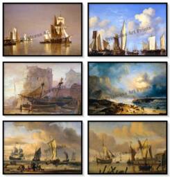 6 Prints, Ocean, Sea, Sailing, Boats & Storms, Classic 1800S Ship Art Prints - thumbnail 1