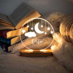 Personalized Moon & Star Night Light, Custom Light For Kids, Lamp, Baby Bedroom Newborn Gift, Home Decor