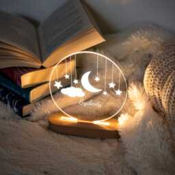 Personalized Moon & Star Night Light, Custom Light For Kids, Lamp, Baby Bedroom Newborn Gift, Home Decor - thumbnail 3