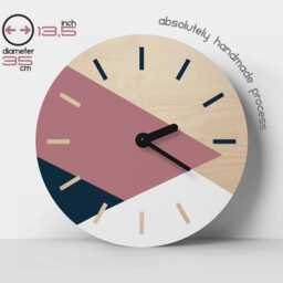 Geometric Wood Wall Clock, Abstract Pink Navy White Art, Mid-Century Decor - thumbnail 2