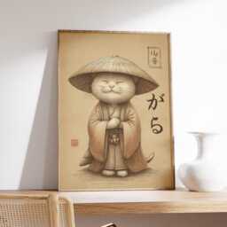 Japanese Samurai Cat Poster, Zen Wall Art, Minimalist Art Print - thumbnail 2