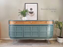 Mid Century Luxury Sideboard Nathan - Curved Teak Grey Blue - thumbnail 1