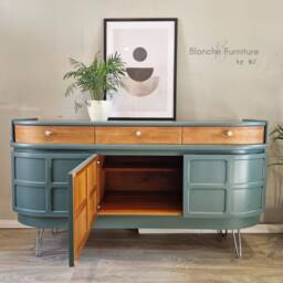Mid Century Luxury Sideboard Nathan - Curved Teak Grey Blue - thumbnail 4