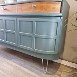 Mid Century Luxury Sideboard Nathan - Curved Teak Grey Blue - thumbnail 3