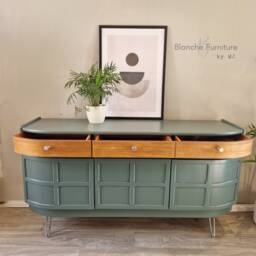 Mid Century Luxury Sideboard Nathan - Curved Teak Grey Blue - thumbnail 2