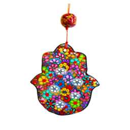 Colorful Hamsa Wall Hanging - Handmade Judaica Art For Jewish Home Decor - thumbnail 2