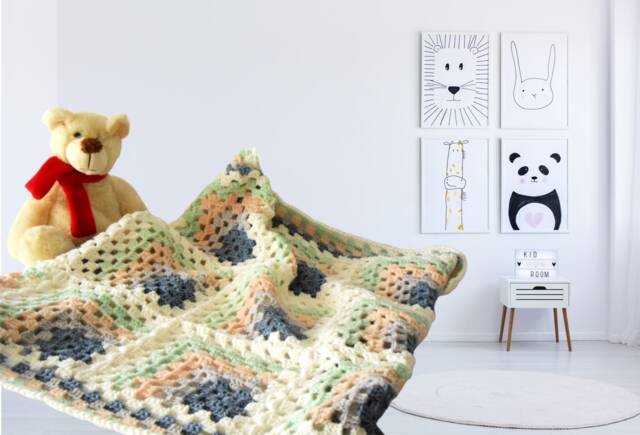 Crochet Baby Blanket, Made To Order. Pram Shower Afghan, 100% Pure Merino Wool, Grannysquare Throw - image 1