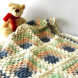 Crochet Baby Blanket, Made To Order. Pram Shower Afghan, 100% Pure Merino Wool, Grannysquare Throw - thumbnail 2