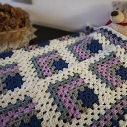 Crochet Baby Blanket, Made To Order. Pram Shower Afghan, 100% Pure Merino Wool, Grannysquare Throw - thumbnail 3