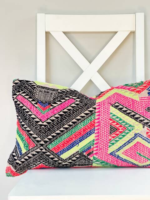 Pink Neutral Tribal Hemp Hand Woven Natural Dye Color Lumbar Pillow Cover - image 1