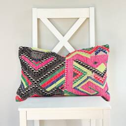 Pink Neutral Tribal Hemp Hand Woven Natural Dye Color Lumbar Pillow Cover - thumbnail 2
