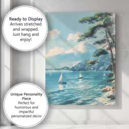 Serene Mount Fuji Blue Lake Sailing Boats Landscape Canvas Wall Art Print Decor Picture Ready To Hang - thumbnail 3
