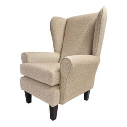Queen Anne Wing Back Cottage Fireside Chair Camden Diamond Cream - Solid Wood Mahogany Legs - thumbnail 2