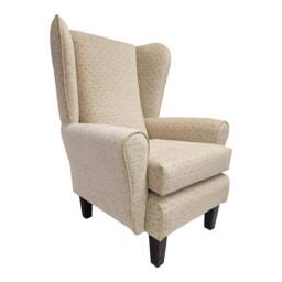 Queen Anne Wing Back Cottage Fireside Chair Camden Diamond Cream - Solid Wood Mahogany Legs