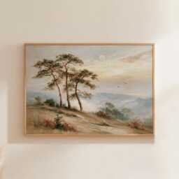 Pine Tree Cliff Poster, Lakeside Landscape Print, Nature Wall Art, Paper - thumbnail 1