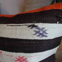 50cm - 20Inch Vintage Kilim Cushion Cover Handwoven - Black White Various Coloured Stripes - thumbnail 3
