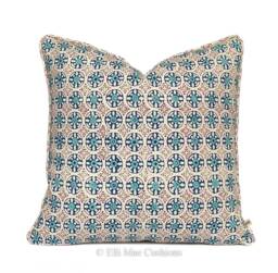 Luxury Designer Quadrille Kediri Batik Blue Red Fabric Cushion Pillow Throw Cover - thumbnail 1
