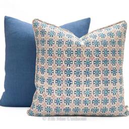 Luxury Designer Quadrille Kediri Batik Blue Red Fabric Cushion Pillow Throw Cover - thumbnail 3