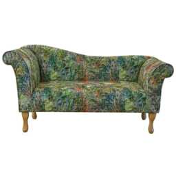 Designer Chaise Sofa in Maestro Mir Floral Green Printed Velvet Fabric - British Handmade - thumbnail 3