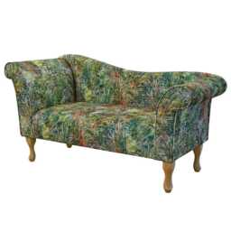 Designer Chaise Sofa in Maestro Mir Floral Green Printed Velvet Fabric - British Handmade