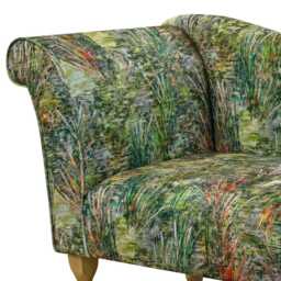Designer Chaise Sofa in Maestro Mir Floral Green Printed Velvet Fabric - British Handmade - thumbnail 2