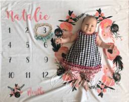 Baby Floral Milestone Blanket, Personalized Girl Monthly Name Minky, Fleece, Shower Gift