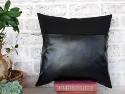Black Faux Leather Pillow Cover Modern Home Decor - 16x16'' - thumbnail 1