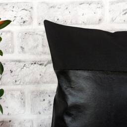 Black Faux Leather Pillow Cover Modern Home Decor - 16x16'' - thumbnail 3