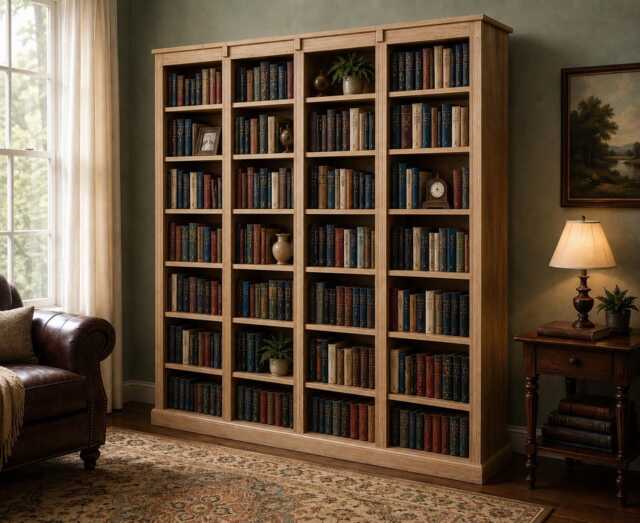 Solid Oak Bookcase, 7Ft X 7Ft, Adjustable Shelving Unit, Made in UK - image 1