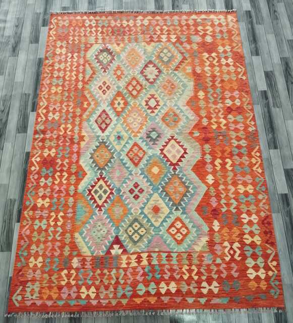 Handwoven Wool Kilim Rug, Multicolour Artisan Tribal Geometric Flatweave, Afghan, Turkish, Persian, Moroccan, Navajo Design, 297x213 cm - image 1