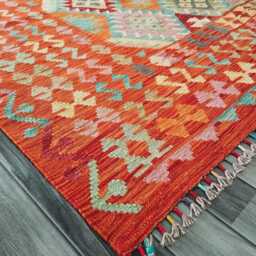Handwoven Wool Kilim Rug, Multicolour Artisan Tribal Geometric Flatweave, Afghan, Turkish, Persian, Moroccan, Navajo Design, 297x213 cm - thumbnail 4