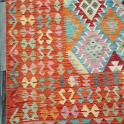 Handwoven Wool Kilim Rug, Multicolour Artisan Tribal Geometric Flatweave, Afghan, Turkish, Persian, Moroccan, Navajo Design, 297x213 cm - thumbnail 2