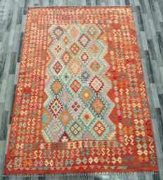 Handwoven Wool Kilim Rug, Multicolour Artisan Tribal Geometric Flatweave, Afghan, Turkish, Persian, Moroccan, Navajo Design, 297x213 cm - thumbnail 1