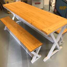 The Fern - Handcrafted Farmhouse Dining Table & Bench Set Solid Wood, X-Frame Design - thumbnail 4