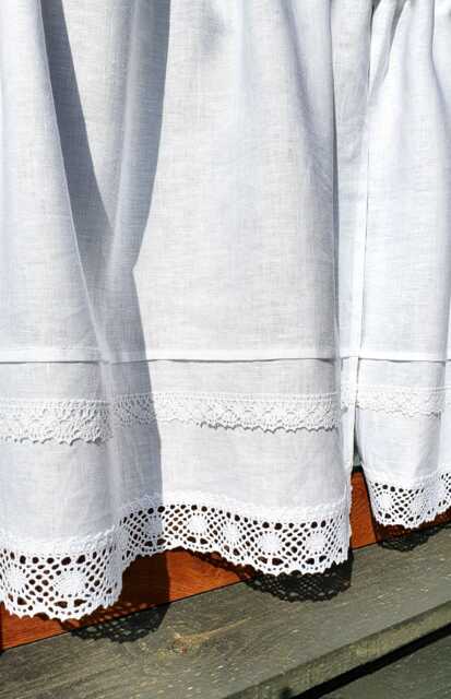 White Linen Curtain Romantic Cafe Curtains With Lace Edge Trim Window Single Panel French Country Kitchen Curtain.custom - image 1