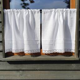 White Linen Curtain Romantic Cafe Curtains With Lace Edge Trim Window Single Panel French Country Kitchen Curtain.custom - thumbnail 3