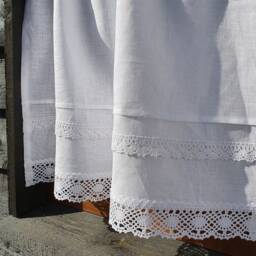 White Linen Curtain Romantic Cafe Curtains With Lace Edge Trim Window Single Panel French Country Kitchen Curtain.custom - thumbnail 2