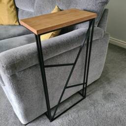 Geometric Sofa Side Table - Art Deco Oak Steel Couch Drink Holder - thumbnail 3