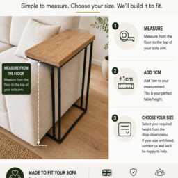 Geometric Sofa Side Table - Art Deco Oak Steel Couch Drink Holder - thumbnail 2