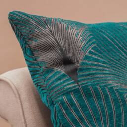 Art Deco Retro Fan Extra-Large Cushion. Teal Blue & Silver Vintage Design. Luxury Velvet Chenille. 23X23 - thumbnail 2