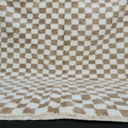White & Beige Checkered Beni Ourain Rug - Handmade Moroccan Wool Textured Berber Area For Living Room Afrikesh - thumbnail 3