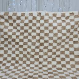 White & Beige Checkered Beni Ourain Rug - Handmade Moroccan Wool Textured Berber Area For Living Room Afrikesh - thumbnail 2
